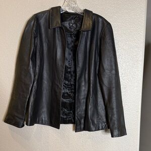 BCBGMaxAzria Classic Black Genuine Leather Blazer Jacket